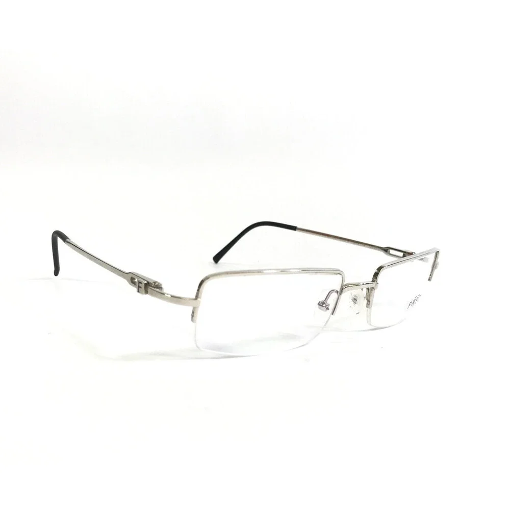 FRED Eyeglasses Frames ALASKA N1 002 Shiny Silver Rectangle Half Rim 53-19-135